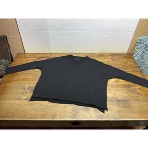 Frank & Eileen Tee Lab Long Sleeve T-Shirt Top Large Black Raw Hem Cotton